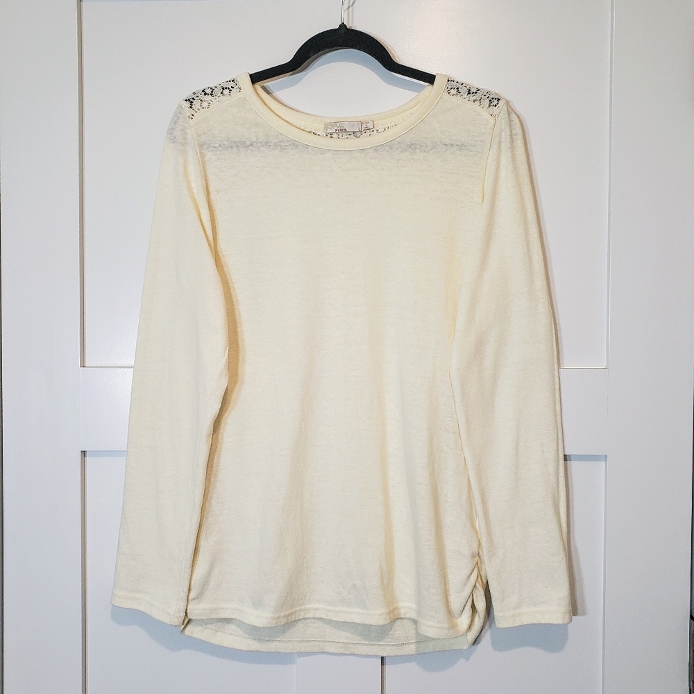 Prana Organic Cotton Lace Cream Pullover Long Sleeve Shirt Sz Large Ruch…